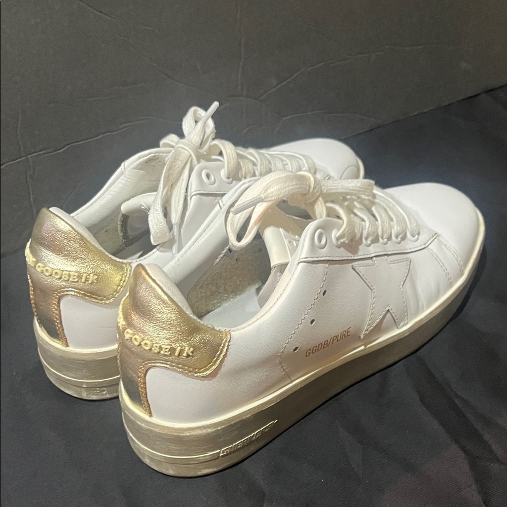 Golden Goose White and Gold Sneakers